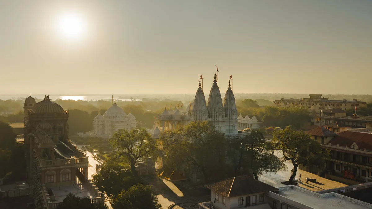 Sunrise over the mandirs of Sarangpur